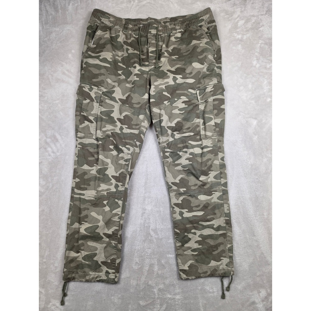 No Boundaries Cargo Pants Mens XL Green Camo Elastic Waist Drawstring Hem